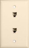 Morris 80023 Double RJ11 4 Conductor Phone Jack Wall Plate, Almond