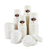 Black Cat Avenue 50 Sets 8 oz Disposable Coffee Print Hot Paper Cups with Lids For Hot Drinks Coffee Cocoa Chocolate Latte Cappuccino