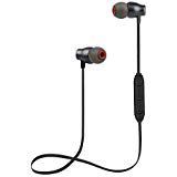 Bluetooth Headphones Sports Wireless Earbuds Sweatproof Headset Magnetic Attraction Stereo Earphones for Running Workout Gym Noise Cancelling SAN.COMO (X5-Black)