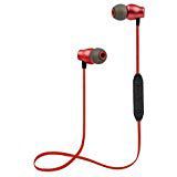 Bluetooth Headphones Sports Wireless Earbuds Sweatproof Headset Magnetic Attraction Stereo Earphones for Running Workout Gym Noise Cancelling SAN.COMO (X5-Red)