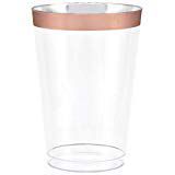 12oz ROSE GOLD RIM Hard Clear Plastic Party Cups 100 in a Package (Rose Gold Rim Black Rim, 12 oz 10 oz 9 oz)