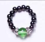 Black Magnetic Therapy Beads & Peridot Magnetic Therapy Stretch Ring (XSmall Ring Size 5-6)