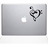 The Decal Guru 1947-MAC-15P-BLA Music Heart Decal Vinyl Sticker, 15" MacBook Pro (2015 & Older), Black