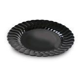 18 Pc Flairware Black 7.5" Hard Rigid Plastic Salad Desert Snack Plate