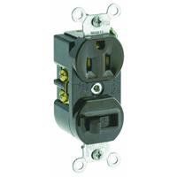 Leviton 5225 15 Amp, 120 Volt, Duplex Style Combination Single Pole Switch/Receptacle Grounding, Brown