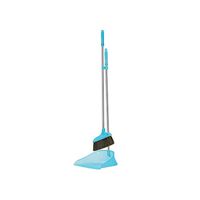Broom and Dustpan With Long Handle Telescopic Up Plastic Natural Rubber Stainless Steel Rod Broom Set Windproof Soft Brush Broom And Dustpan Used For Room Hotel Garden (Color : Blue)