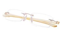 Rimless Reading Glasses for Women Men - Small Lenses Readers - Yellow Arm (+2.0 Magnification Power)