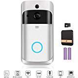 Video Doorbell,16GB SD Card and 2 Battery Wireless Door Bell Security Smart Camera with WiFi 2 Audio Talk 720p HD Wide Angle Monitor Night-Vision PIR Motion Detection APP Control Free Indoor Chime
