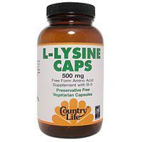COUNTRY LIFE VITAMINS L-LYSINE 500MG W/B-6, 100 VCAP