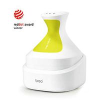 Breo Electric Portable Scalp Head Massager IPX7 Waterproof Rechargeable Neck and Body Massager with Bamboo Wood Charging Base, Removable Massage Nodes (White-Robot)