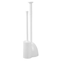 mDesign Modern Slim Compact Freestanding Plastic Toilet Bowl Brush Cleaner and Plunger Combo Set Kit with Holder Caddy for Bathroom Storage and Organization - Covered Lid Brush - White