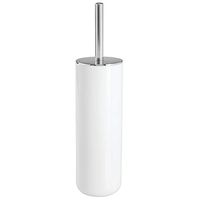 mDesign Compact Freestanding Plastic Toilet Bowl Brush and Holder for Bathroom Storage - Plastic and Stainless Steel - Sturdy, Deep Cleaning - White/Chrome