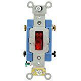 Leviton 1202-PLR 15 Amp, 120 Volt, Toggle Pilot Light, Illuminated On, Req, Neutral Double-Pole AC Quiet Switch, Extra Heavy Duty Grade, Red