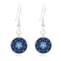 1set Tibet Silver Dome Photo Art 16MM Glass Cabochon Long Earrings Gengon