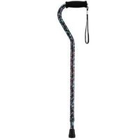 Aluminum Adjustable Offset Cane with Pink and Blue Flowers, Black, 30" - 39" Height Adjustment