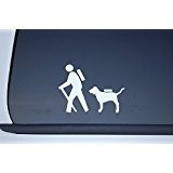 V536 Hiker with Dog Sticker Vinyl Decal Choose Color!! Hike Hiking Car Window Laptop 4.5" X 3.5" Yeti Tumbler Mammoth Camping (White)