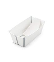 Stokke Flexi Bath Portable Baby Bathtub Bundle with Heat-Sensitive Plug and Newborn Baby Bath Support, White Grey