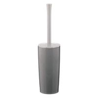 mDesign Slim Compact Plastic Toilet Bowl Brush and Holder for Bathroom Storage - Sturdy, Deep Cleaning - Light Gray/Gray