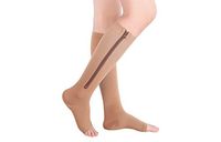 Mxinran Compression Socks, New Compression Zipper Sox Socks Stretchy Zipper Leg Support Unisex Open Toe Knee Stockings,1Pack, Beige, Small/Medium