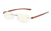Eyekepper Computer Reading Glasses,Blue Light Filter Rimless Readers,UV Protection, Gold Frame Brown Arm +0.75
