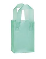 Frosted Plastic Shopper Gift Bags with Handle (5"x3"x7") (Aqua, 25)