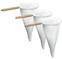 Cloth coffee strainer. Wood handle with metal ring. Pack of 3