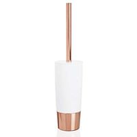 mDesign Decorative Compact Freestanding Plastic Toilet Bowl Brush and Holder for Bathroom Storage and Organization - Metal Handle/Base - Space Saving, Sturdy, Deep Cleaning - White/Rose Gold