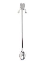 4pcs Stainless steel spoon,Cartoon cat handle hanging coffee spoon,Mixing spoon (Silver, 19.3)