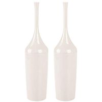 mDesign Modern Slim Plastic Toilet Bowl Brush and Holder for Bathroom Storage and Organization - Space Saving, Sturdy, Deep Cleaning, Covered Brush - 2 Pack - Cream