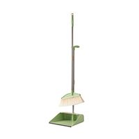 Household Plastic Cleaning Tool Stainless Steel Kitchen Bedroom Broom Dustpan Set (Color : Green)