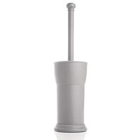 mDesign Compact Freestanding Plastic Toilet Bowl Brush and Holder for Bathroom Storage and Organization - Space Saving, Sturdy, Deep Cleaning, Covered Brush - Gray