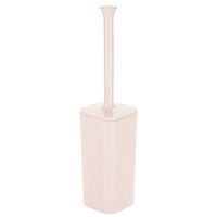 mDesign Modern Square Plastic Toilet Bowl Brush and Holder for Bathroom Storage and Organization, Compact Free-Standing Design, Covered Brush - Sturdy, Deep Cleaning - Light Pink/Blush