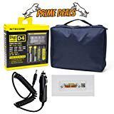 NiteCore D4 charger integrated LCD panel display for Li-Ion Ni-MH Ni-Cd Batteries with PRIMEDEALS Car Adapter and PRIMEDEALS Battery Organizer + BONUS FREE PRIMEDEALS Travel Case by PrimeDeals