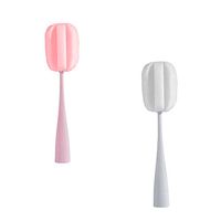 ISKYBOB 2 Pieces Long Handle Sponge Cleaner Brush Bottle Glass Cup Washing Kitchen Cleaning Tools, Gray + Pink