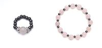 Rose Quartz and Black Magnetic Stretch Ring and Bracelet (Large)