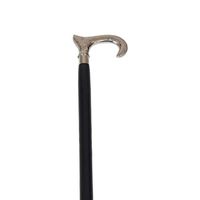HomeRoots Black and Silver Ebony Black Vintage Walking Stick with Curved Brass Handle in Silver