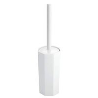 mDesign Modern Octangular Compact Freestanding Plastic Toilet Bowl Brush and Holder for Bathroom Storage and Organization - Space Saving, Sturdy, Deep Cleaning, Covered Brush - White