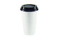 [1000 SETS] White Paper Hot Cups with Black Lids- premium white paper Coffee Office Cocoa Hot Chocolate Latte Cappuccino Hot (1000, 16oz Cups + Lids)