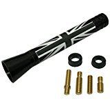 Panpage Roof Top Radio Stubby Black White Union Jack Flag Aluminum Screw Base Alloy Car Stylish Antenna 14mm x 77mm x 9mm For Mini Cooper Car Auto External Accessories