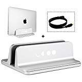 Vertical Laptop Stand Adjustable Size - Desktop Holder, Non-Slip Rubber Footing on base, Aluminum, Fits All Macbook, Chromebook, Surface, Samsung and Gaming Laptops, Silver, FREE High-Speed HDMI Cable