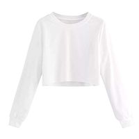 CHIDY Women's Solid Loose Hooded Drawstring Long Sleeve Crop Sweatshirt Crop Tops Pullover Hoodies(Medium,B-White)