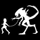 Girl Leading A Xenomorph Alien Vinyl Decal Sticker | Cars Trucks Vans SUVs Laptops Walls Windows Cups | White | 7 X 5.4 | KCD2152
