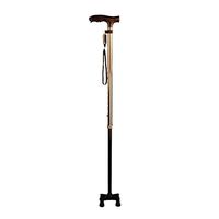 Crutches Old Man Four-Leg Retractable Cane with LED Lights Non-Slip Four Corners Cane Four-Prong Bolt Cane Gold (Color : Gold, Size : 74cm)
