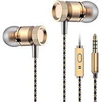 In-Ear Wired Excercise Workout Earbuds, Metal Heavy Bass Pretty Cool Sports Earphones for Kids with Mic ,Laptop, Tablets ,Music,Running ,Durable & Sweatproof Headsets (Gold)