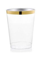 " OCCASIONS" 200 pcs Wedding Party Disposable Plastic tumblers Cups (10 Oz, Clear with Gold Rimmed Tumbler)
