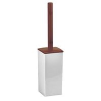 mDesign Modern Square Toilet Bowl Brush and Holder for Bathroom Storage and Organization, Compact Free-Standing Design, Covered Brush - Sturdy, Deep Cleaning - Gray/Dark Brown/Natural Bamboo Wood