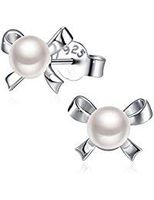 J.Rosée Pearl Earrings, 925 Sterling Silver Bow-Knot Freshwater Cultured Pearl Stud Earrings Fine Jewelry for Women Gift Packed