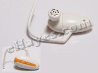 scan radio earpiece bluetooth shaped. white w/orange stripes.
