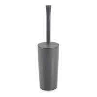 mDesign Slim Compact Plastic Toilet Bowl Brush and Holder for Bathroom Storage - Sturdy, Deep Cleaning - Slate Gray