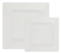 Party Joy 50-Piece Plastic Dinnerware Set | Square Collection | (25)8"  Dinner Plates & (25)6.5" Salad Plates | Heavy Duty Premium Plastic Plates for Wedding, Parties, Camping & More (White)